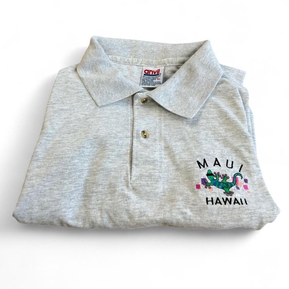 Vintage 90s Maui Hawaii Embroidered Gecko Polo Shirt XL Tourist Dad Core